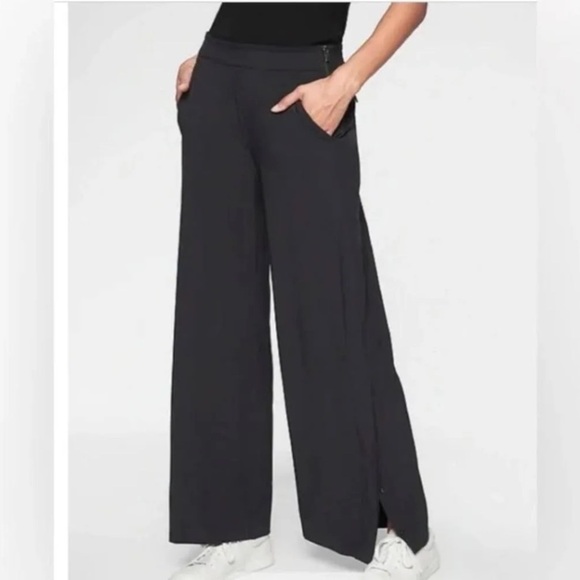 Athleta Gramercy Wide Leg Button Track Trouser Pants Black - Picture 1 of 14